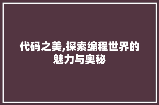 代码之美,探索编程世界的魅力与奥秘