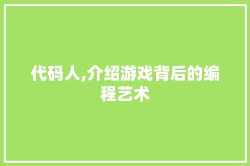 代码人,介绍游戏背后的编程艺术