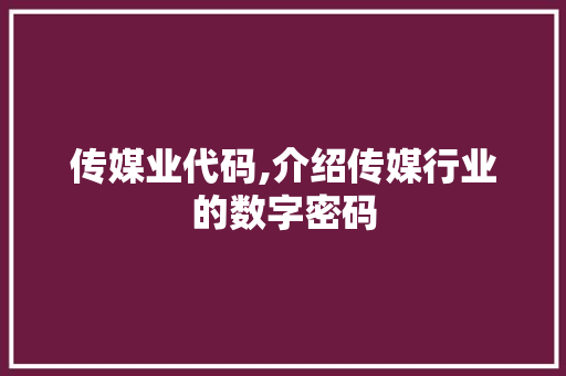 传媒业代码,介绍传媒行业的数字密码