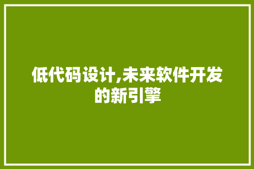 低代码设计,未来软件开发的新引擎