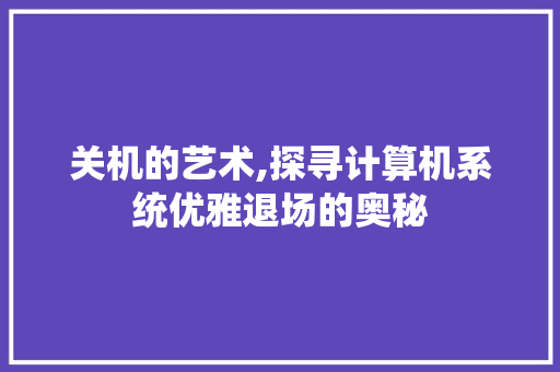 关机的艺术,探寻计算机系统优雅退场的奥秘