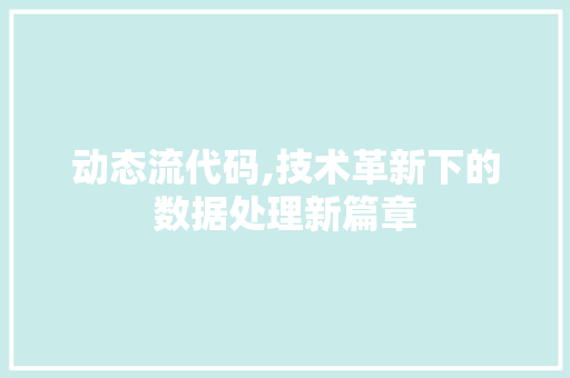 动态流代码,技术革新下的数据处理新篇章