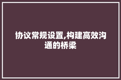 协议常规设置,构建高效沟通的桥梁