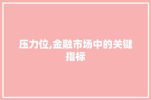 压力位,金融市场中的关键指标