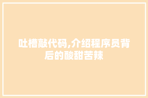 吐槽敲代码,介绍程序员背后的酸甜苦辣