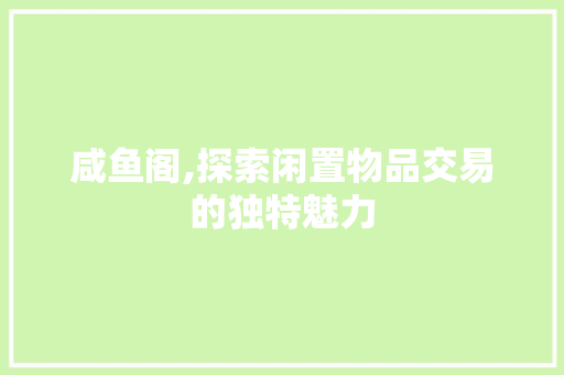 咸鱼阁,探索闲置物品交易的独特魅力