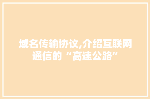 域名传输协议,介绍互联网通信的“高速公路”