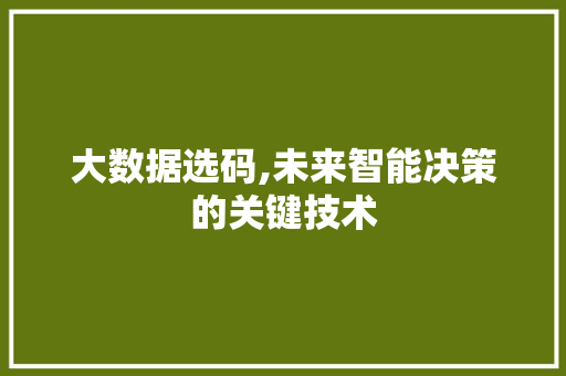 大数据选码,未来智能决策的关键技术