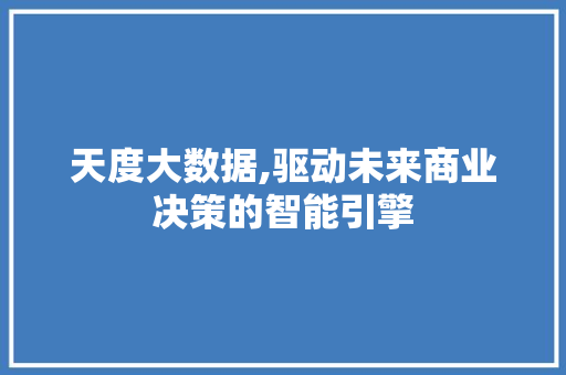 天度大数据,驱动未来商业决策的智能引擎