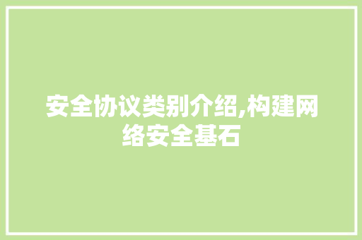 安全协议类别介绍,构建网络安全基石