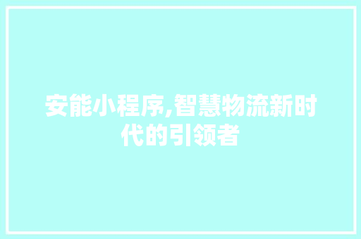 安能小程序,智慧物流新时代的引领者