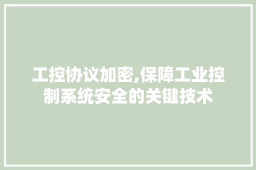 工控协议加密,保障工业控制系统安全的关键技术