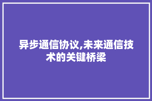 异步通信协议,未来通信技术的关键桥梁