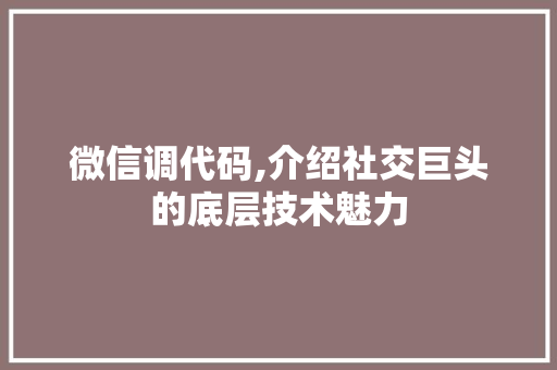 微信调代码,介绍社交巨头的底层技术魅力