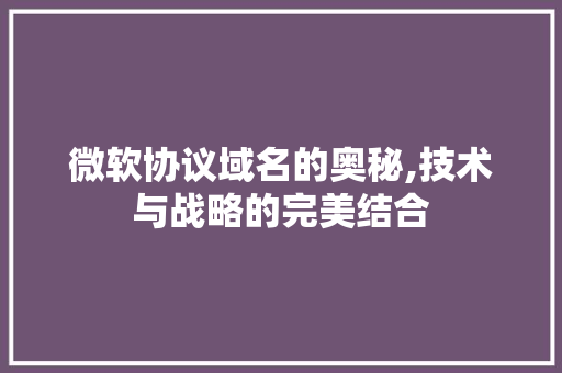 微软协议域名的奥秘,技术与战略的完美结合