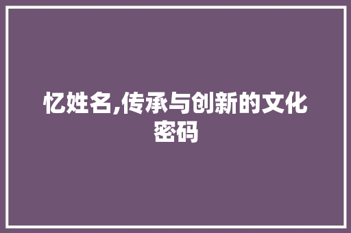 忆姓名,传承与创新的文化密码