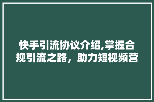 快手引流协议介绍,掌握合规引流之路，助力短视频营销