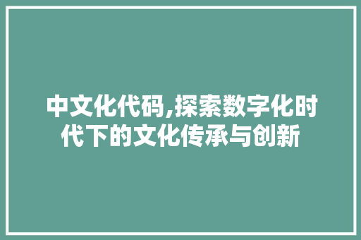 中文化代码,探索数字化时代下的文化传承与创新