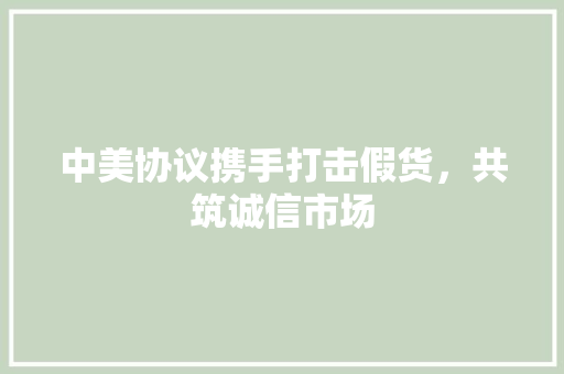 中美协议携手打击假货，共筑诚信市场