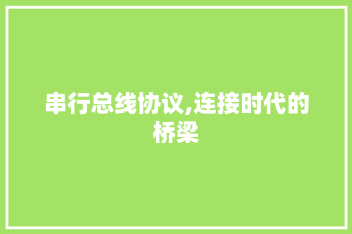 串行总线协议,连接时代的桥梁