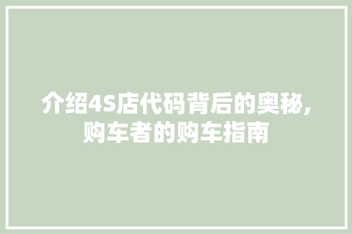 介绍4S店代码背后的奥秘,购车者的购车指南