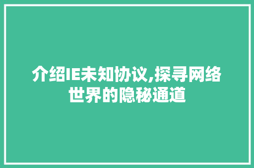 介绍IE未知协议,探寻网络世界的隐秘通道