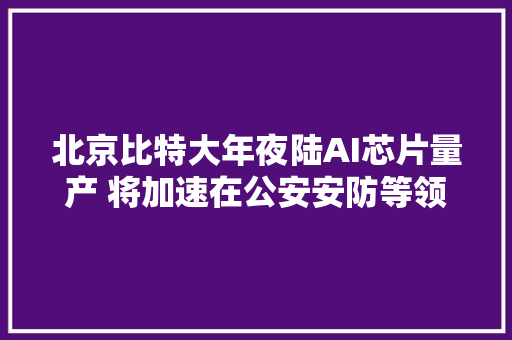 北京比特大年夜陆AI芯片量产 将加速在公安安防等领域落地