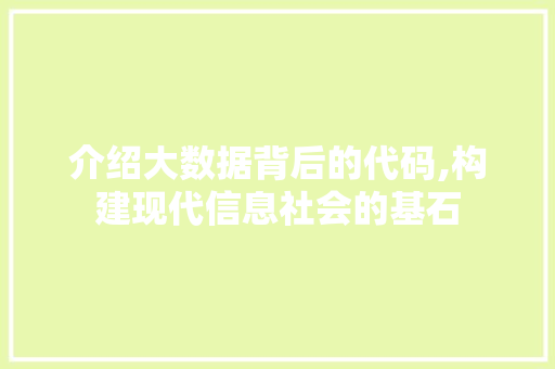 介绍大数据背后的代码,构建现代信息社会的基石