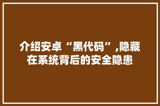 介绍安卓“黑代码”,隐藏在系统背后的安全隐患