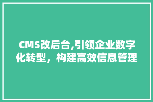 CMS改后台,引领企业数字化转型，构建高效信息管理系统