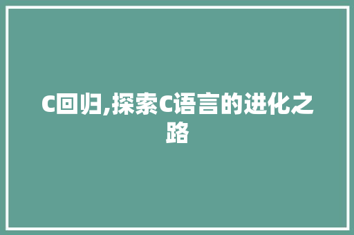 C回归,探索C语言的进化之路