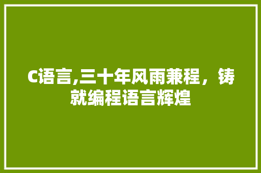 C语言,三十年风雨兼程，铸就编程语言辉煌