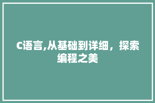 C语言,从基础到详细，探索编程之美