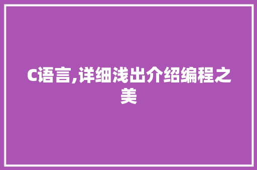 C语言,详细浅出介绍编程之美