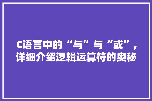 C语言中的“与”与“或”,详细介绍逻辑运算符的奥秘