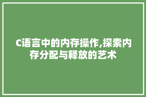 C语言中的内存操作,探索内存分配与释放的艺术