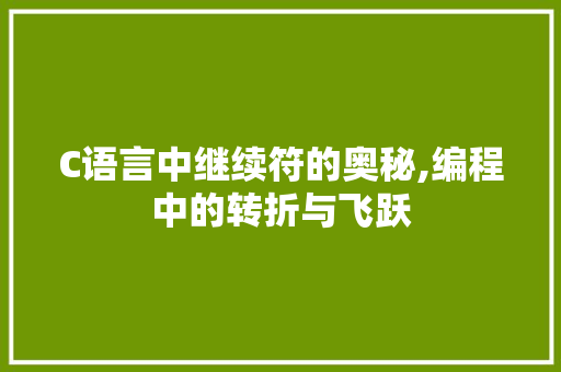 C语言中继续符的奥秘,编程中的转折与飞跃