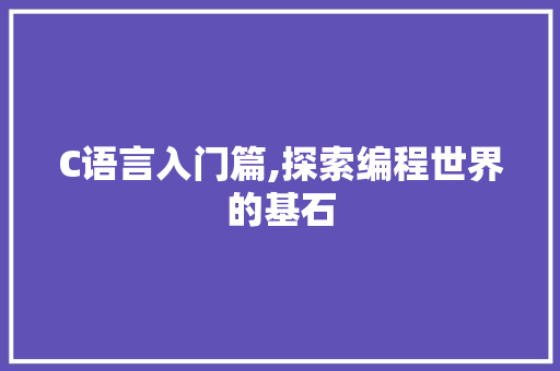 C语言入门篇,探索编程世界的基石