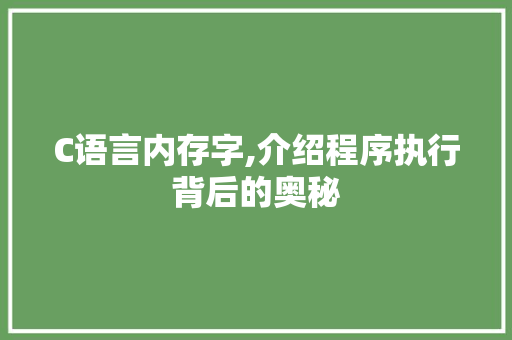 C语言内存字,介绍程序执行背后的奥秘