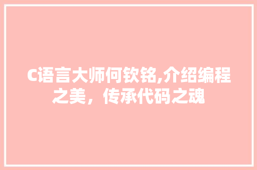 C语言大师何钦铭,介绍编程之美，传承代码之魂