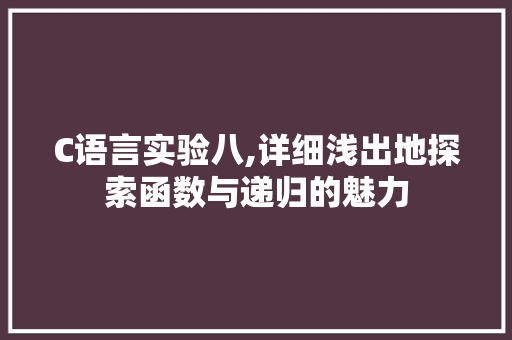 C语言实验八,详细浅出地探索函数与递归的魅力