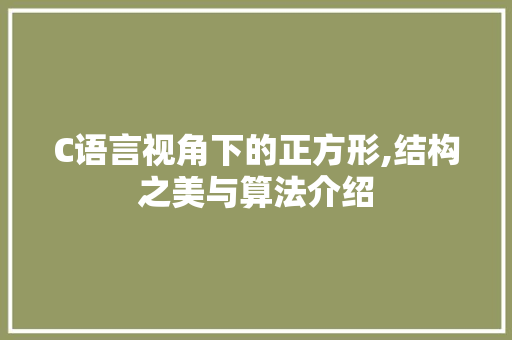 C语言视角下的正方形,结构之美与算法介绍