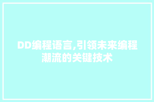 DD编程语言,引领未来编程潮流的关键技术