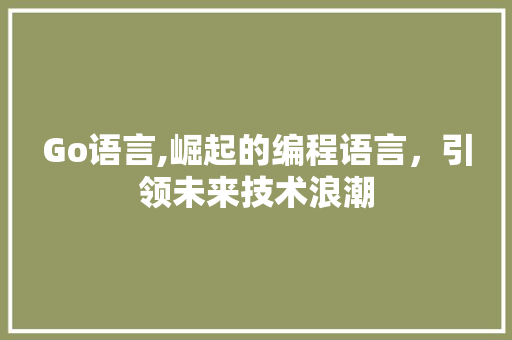 Go语言,崛起的编程语言，引领未来技术浪潮