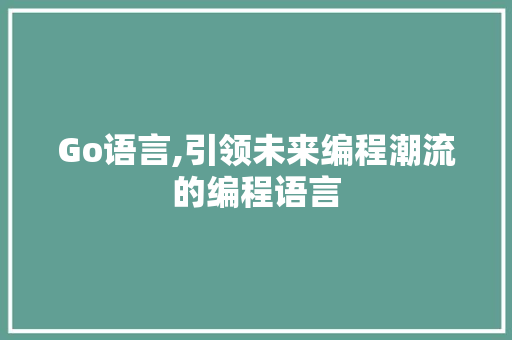 Go语言,引领未来编程潮流的编程语言