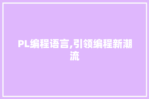 PL编程语言,引领编程新潮流