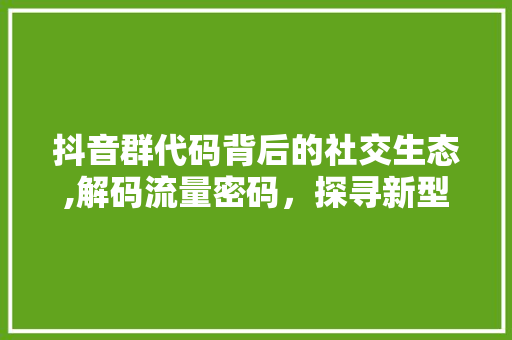 抖音群代码背后的社交生态,解码流量密码，探寻新型社交模式