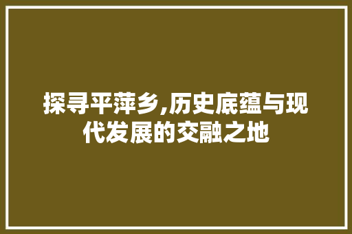 探寻平萍乡,历史底蕴与现代发展的交融之地