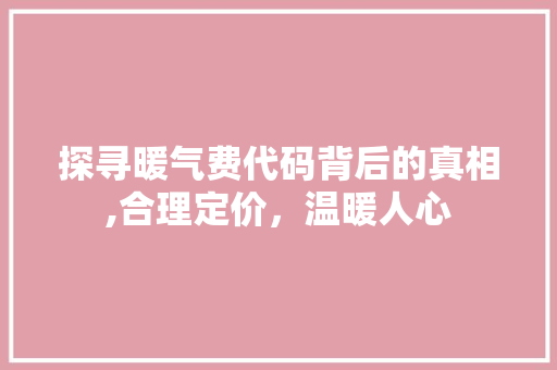 探寻暖气费代码背后的真相,合理定价，温暖人心