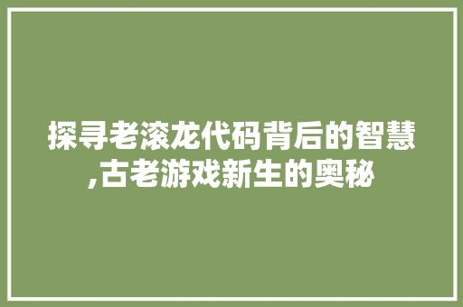 探寻老滚龙代码背后的智慧,古老游戏新生的奥秘